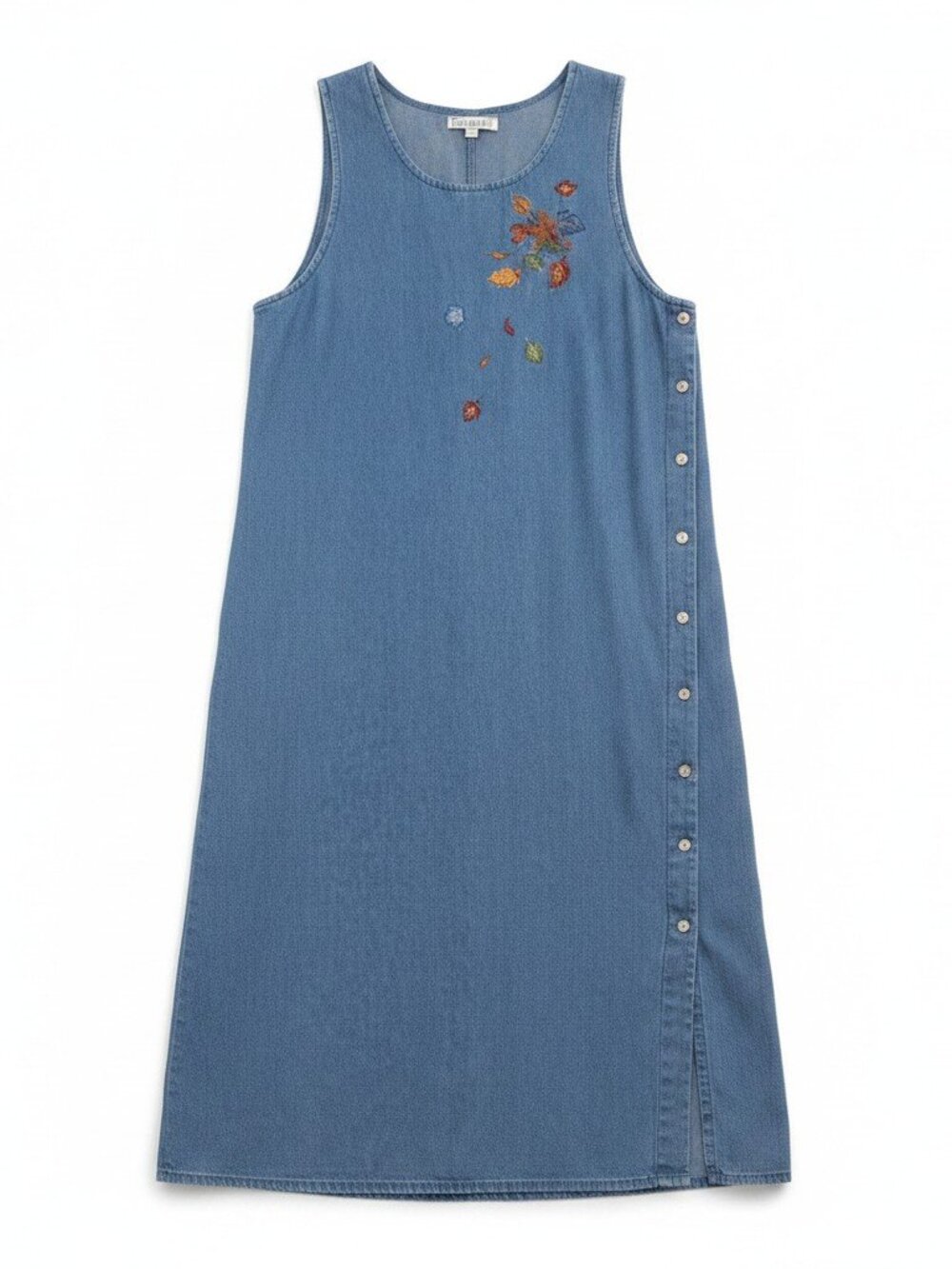 Vintage Casey & Max Blue Embroidered Denim Maxi Jumper Dress